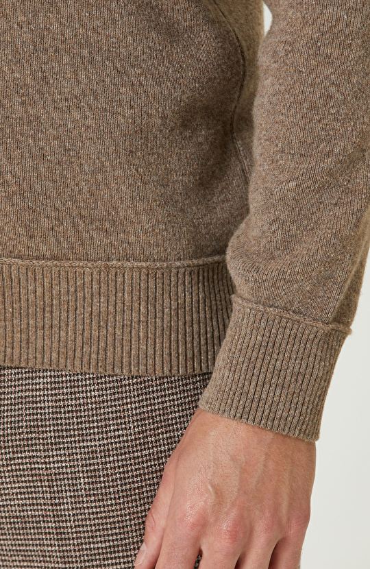 Vizon Yün Karışımlı Polo Yaka Fermuarlı Triko Kazak