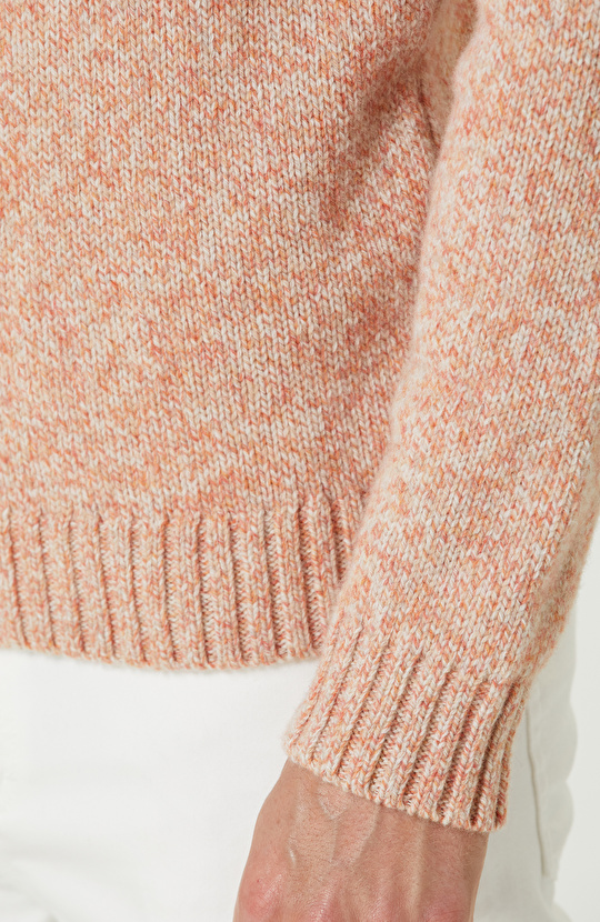 Turuncu Yün  Dik Yaka Fermuarlı Triko Kazak