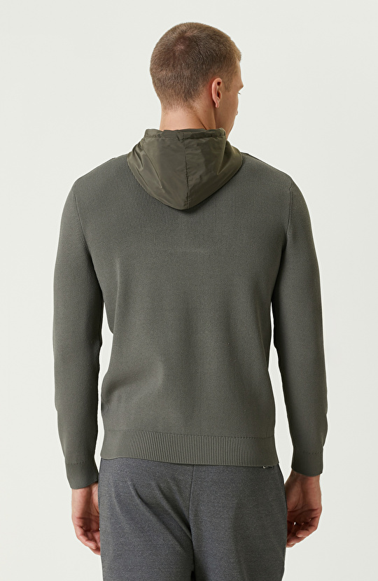 Haki Kapüşonlu Triko Kazak