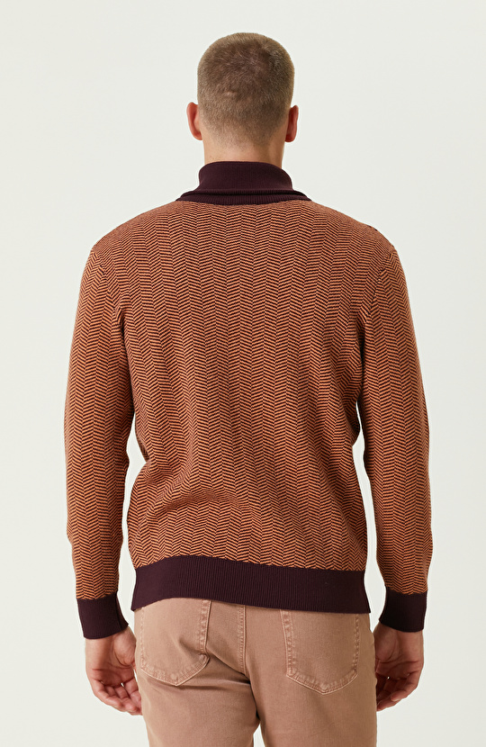 Bordo Polo Yaka Fermuarlı Triko Kazak