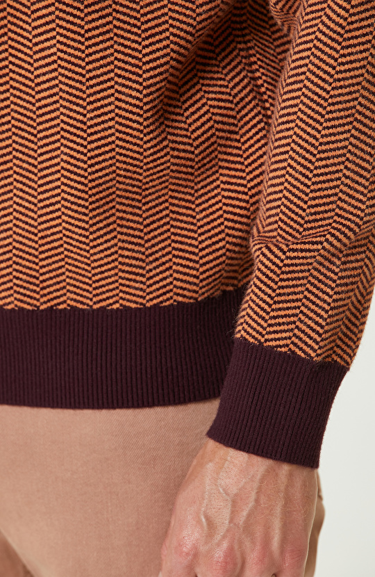 Bordo Polo Yaka Fermuarlı Triko Kazak