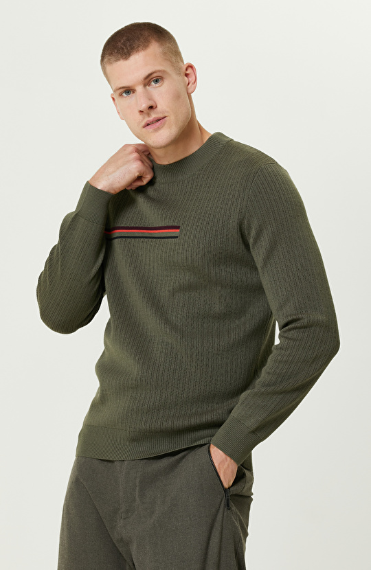 Haki Yarım Balıkçı Yaka Triko Kazak