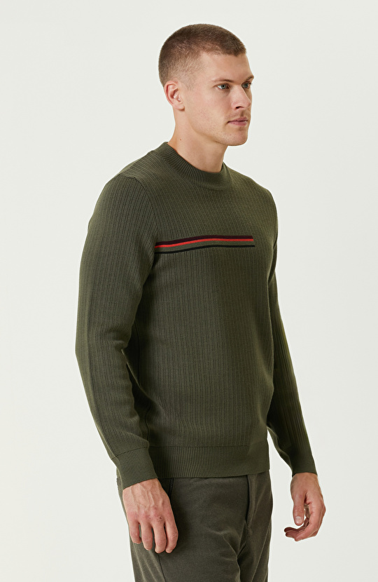 Haki Yarım Balıkçı Yaka Triko Kazak