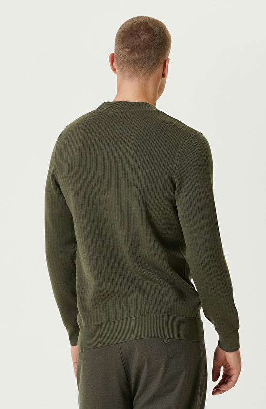 Haki Yarım Balıkçı Yaka Triko Kazak