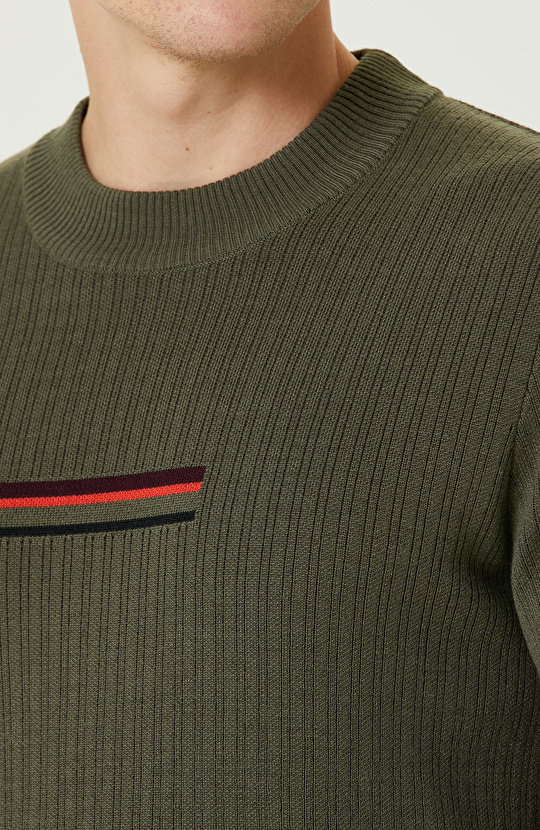 Haki Yarım Balıkçı Yaka Triko Kazak