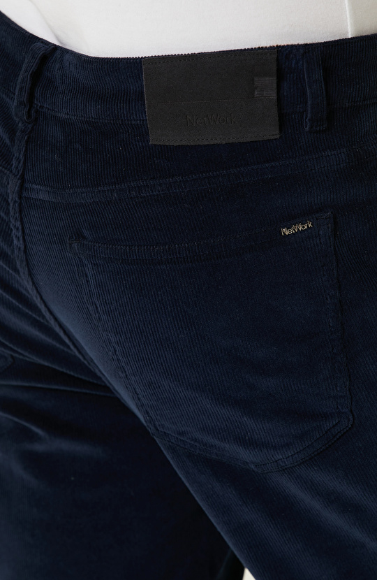 Lacivert Fitilli Kadife Casual Pantolon