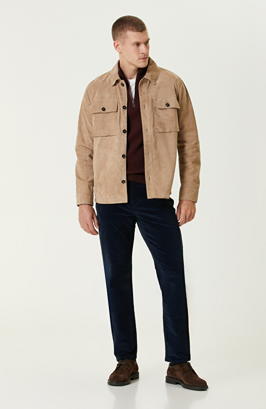 Lacivert Fitilli Kadife Casual Pantolon