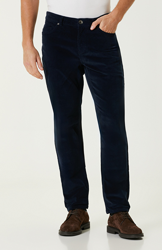 Lacivert Fitilli Kadife Casual Pantolon