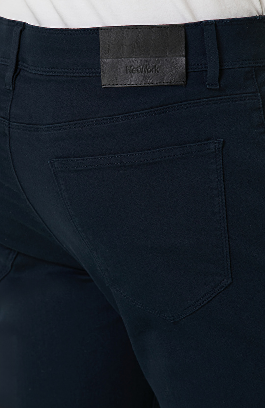 Lacivert Fitilli Kadife Casual Pantolon