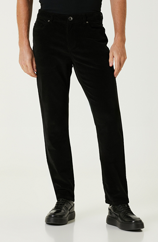 Siyah Fitilli Kadife Casual Pantolon