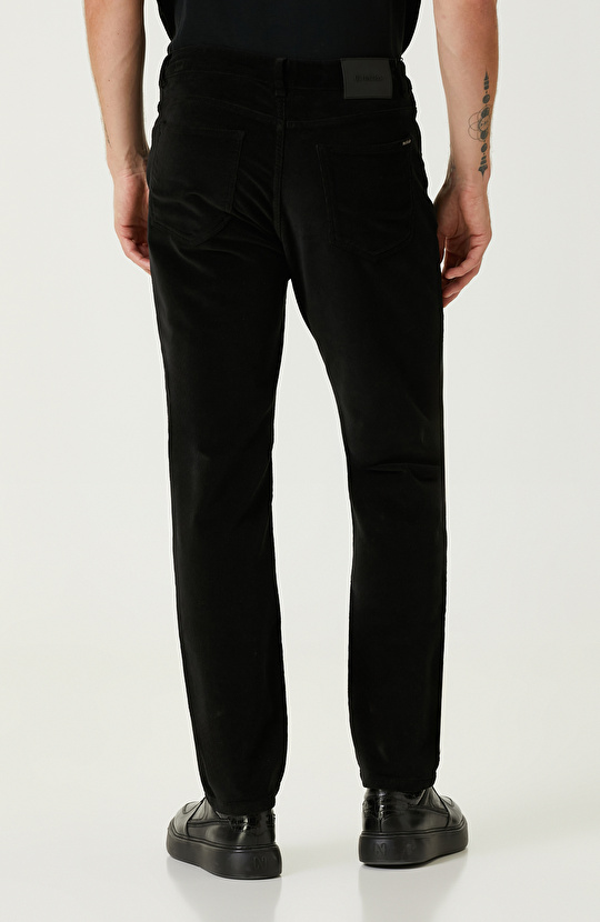 Siyah Fitilli Kadife Casual Pantolon