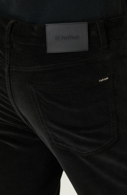 Siyah Fitilli Kadife Casual Pantolon