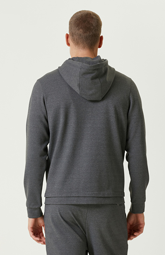 Gri Melanj Fermuarlı SweaTshirt