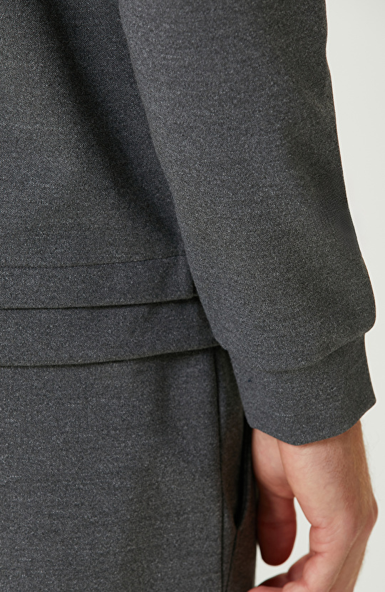 Gri Melanj Fermuarlı SweaTshirt