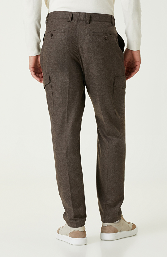 Kahverengi Yün Kaşmir Karışımlı Flanel Pantolon