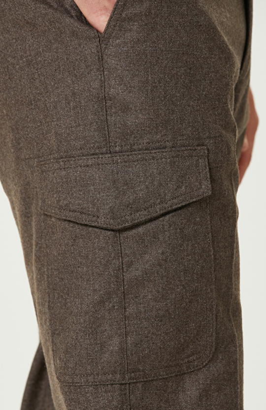 Kahverengi Yün Kaşmir Karışımlı Flanel Pantolon