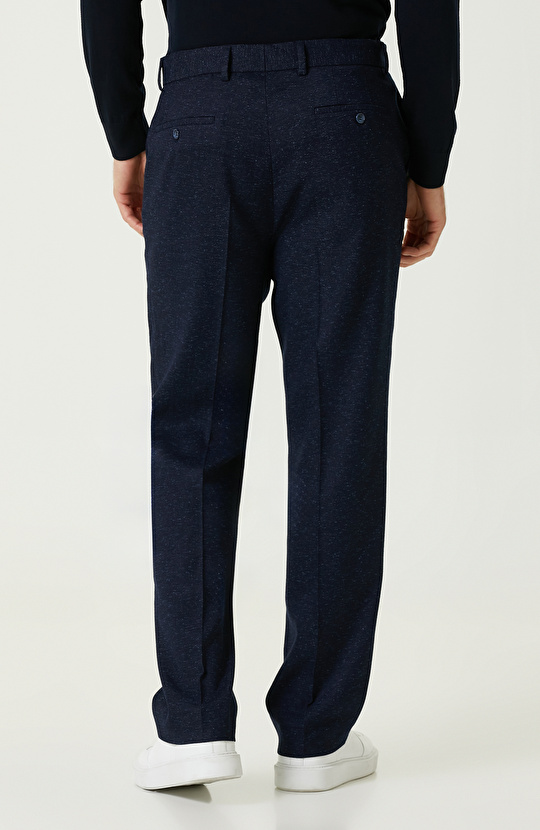 Lacivert Keten Karışımlı Jakarlı Pantolon