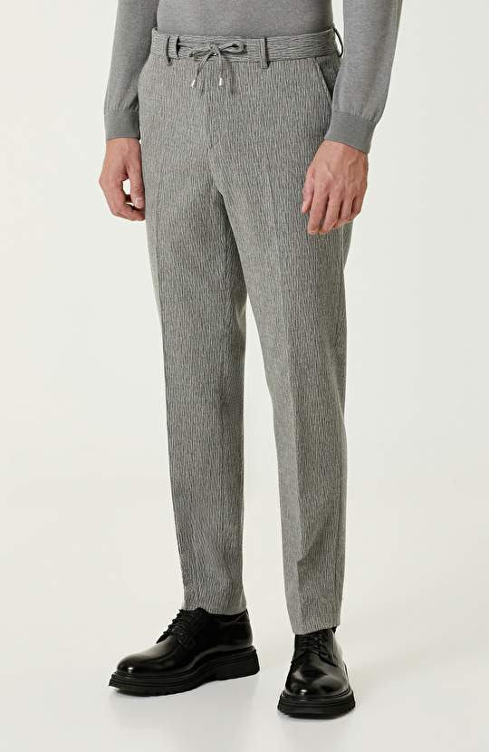 Gri Yün Kaşmir Karışımlı Jakarlı Jogger Pantolon