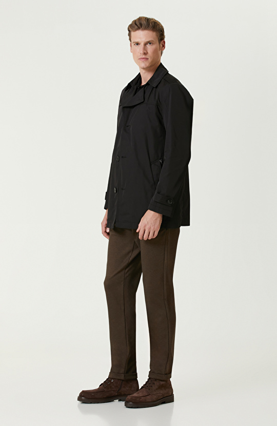 Siyah  Fermuarlı Trenchcoat