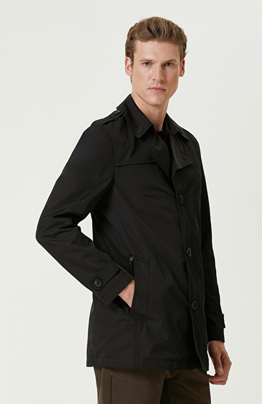 Siyah  Fermuarlı Trenchcoat