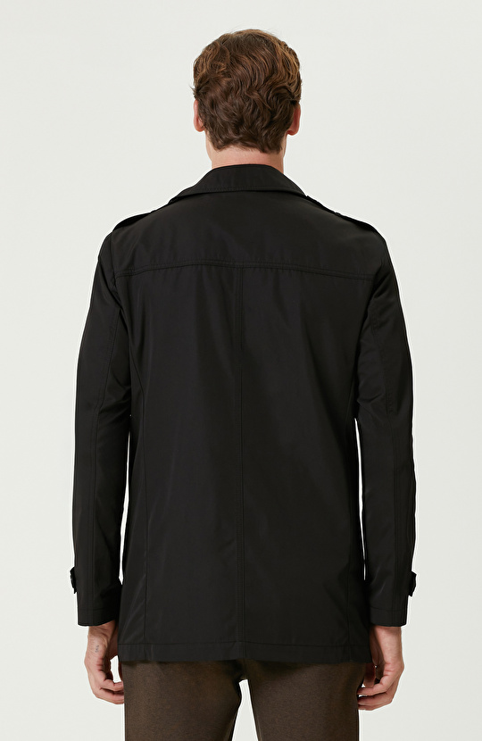 Siyah  Fermuarlı Trenchcoat