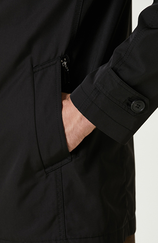 Siyah  Fermuarlı Trenchcoat