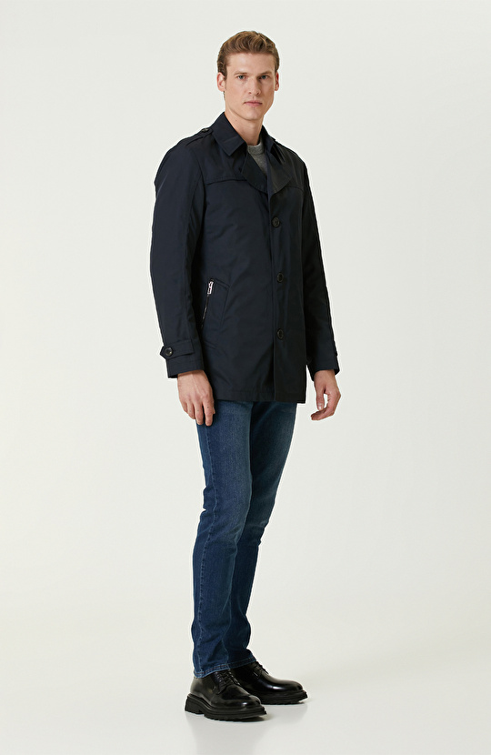 Lacivert  Fermuarlı Trenchcoat