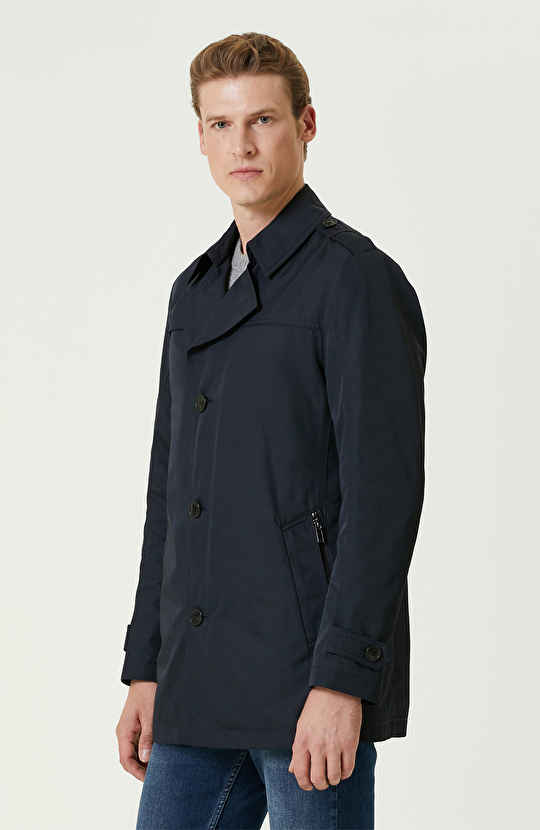 Lacivert  Fermuarlı Trenchcoat