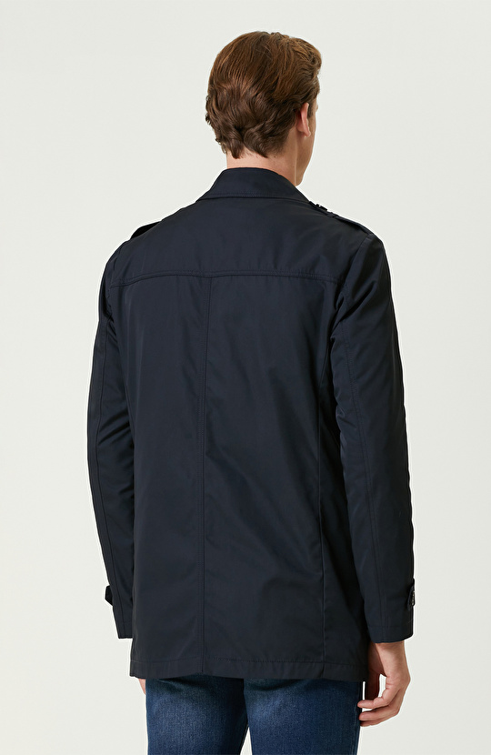 Lacivert  Fermuarlı Trenchcoat