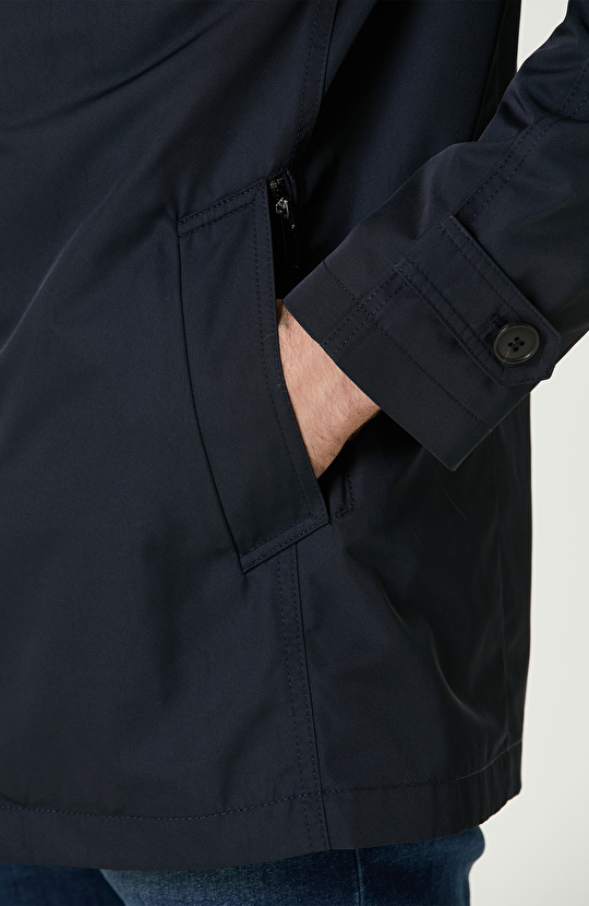 Lacivert  Fermuarlı Trenchcoat