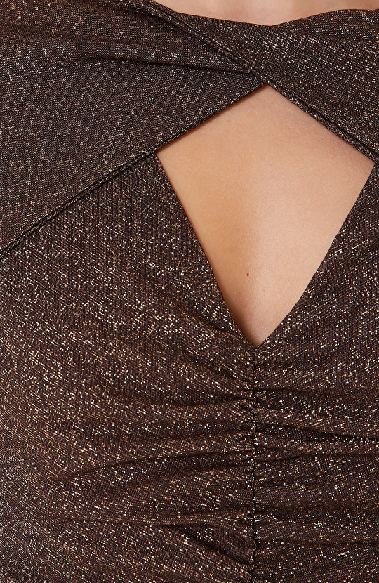 Kahverengi Simli Bodysuıt Örme Bluz