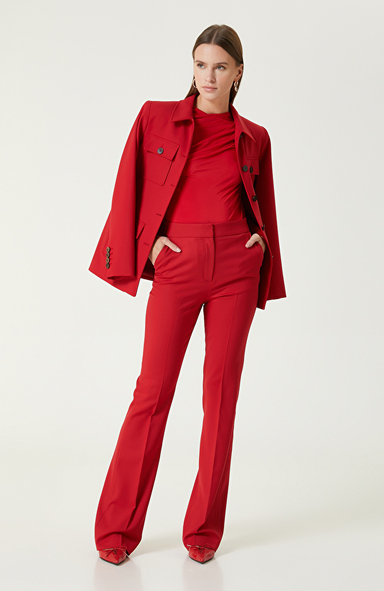 Kırmızı Jarse Örme Bluz