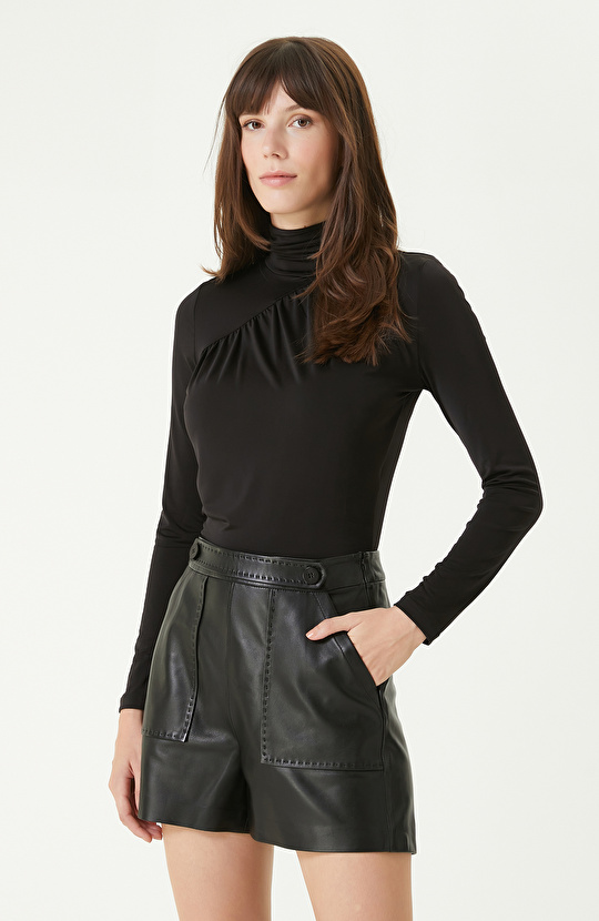 Siyah Jarse Bodysuıt Örme Bluz