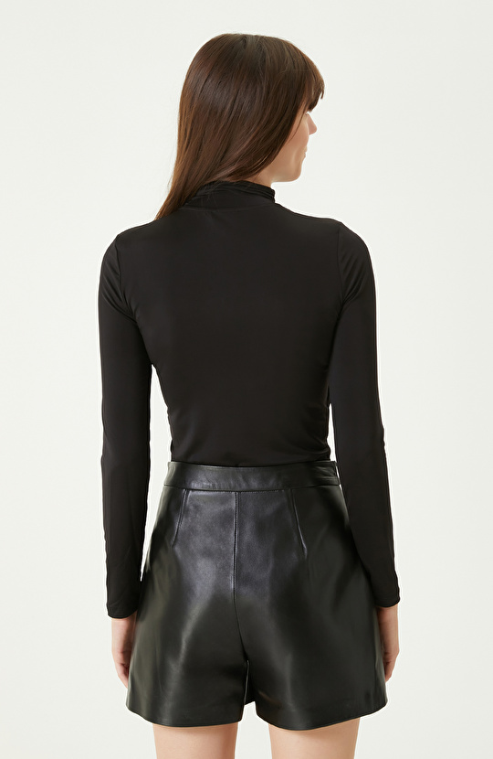 Siyah Jarse Bodysuıt Örme Bluz