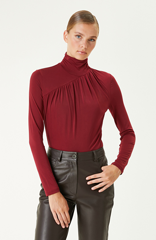 Bordo Jarse Bodysuıt Örme Bluz
