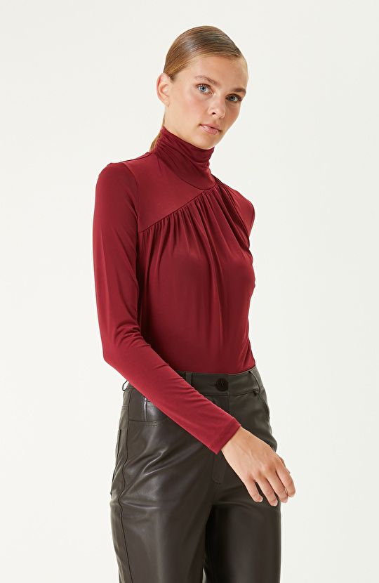 Bordo Jarse Bodysuıt Örme Bluz