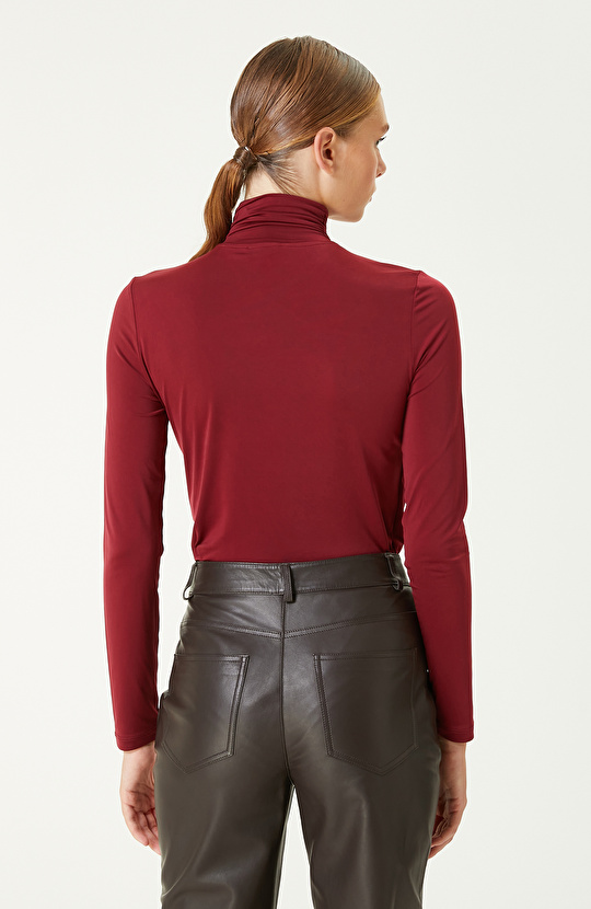 Bordo Jarse Bodysuıt Örme Bluz