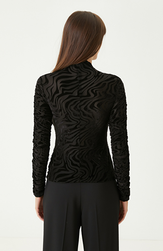 Siyah Baskılı Örme Bluz