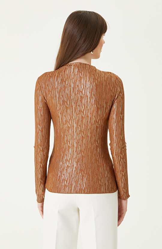 Bakır Dik Yaka Örme Bluz