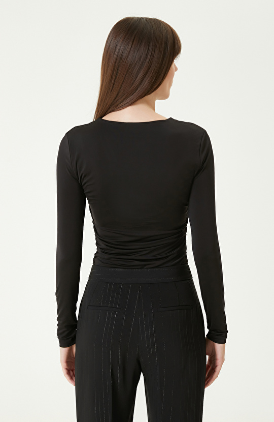 Siyah Jarse Bodysuıt Örme Bluz