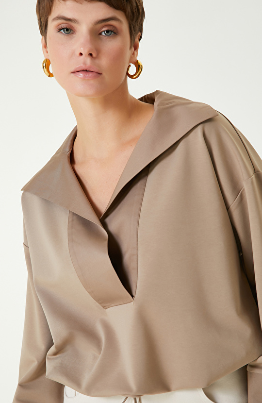 Vizon Bel Büzgülü Örme Bluz