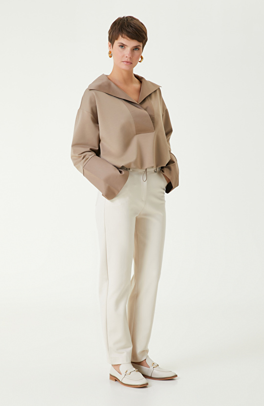 Vizon Bel Büzgülü Örme Bluz