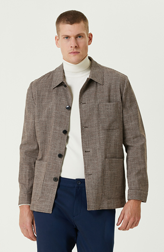 Kahverengi Kazayağı Desenli Comfort Ceket Kahverengi Kazayağı Desenli Comfort Ceket