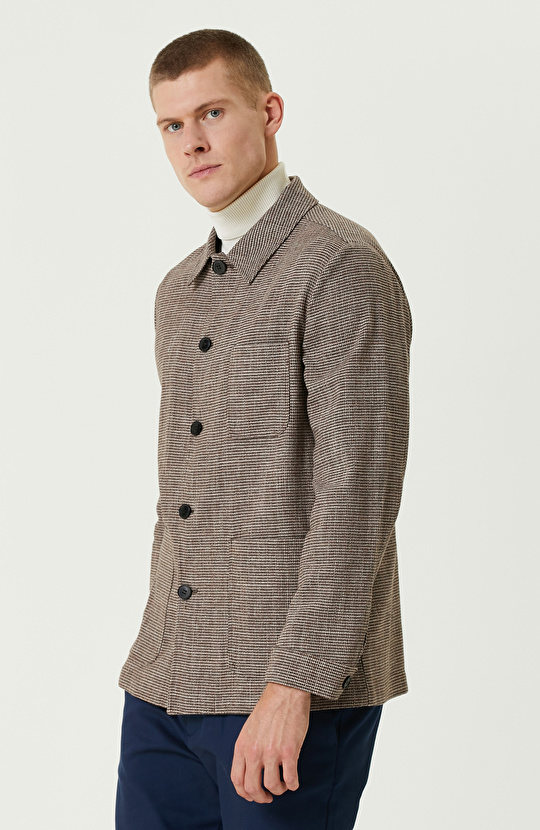 Kahverengi Kazayağı Desenli Comfort Ceket