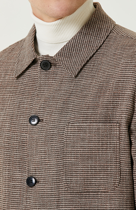 Kahverengi Kazayağı Desenli Comfort Ceket