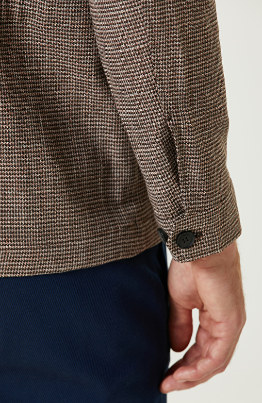 Kahverengi Kazayağı Desenli Comfort Ceket