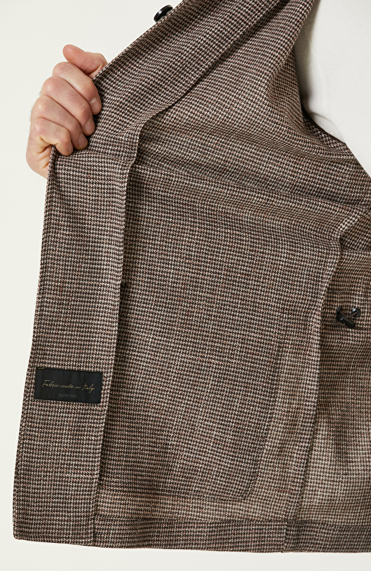 Kahverengi Kazayağı Desenli Comfort Ceket