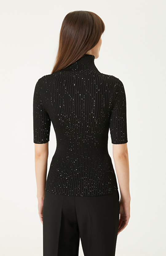 Siyah Payetli Triko Kazak