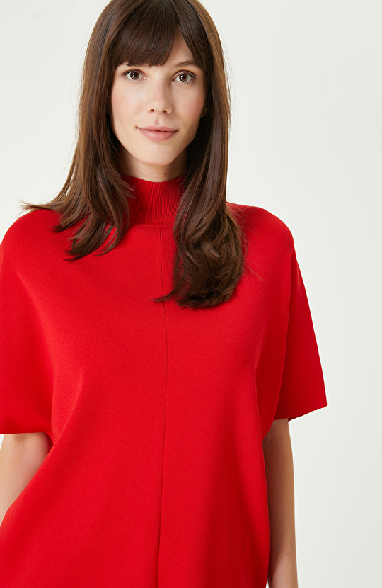 Kırmızı Rahat Kalıp Basıc Triko Kazak