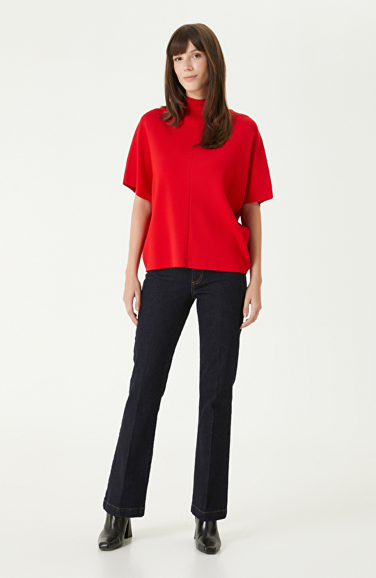 Kırmızı Rahat Kalıp Basıc Triko Kazak